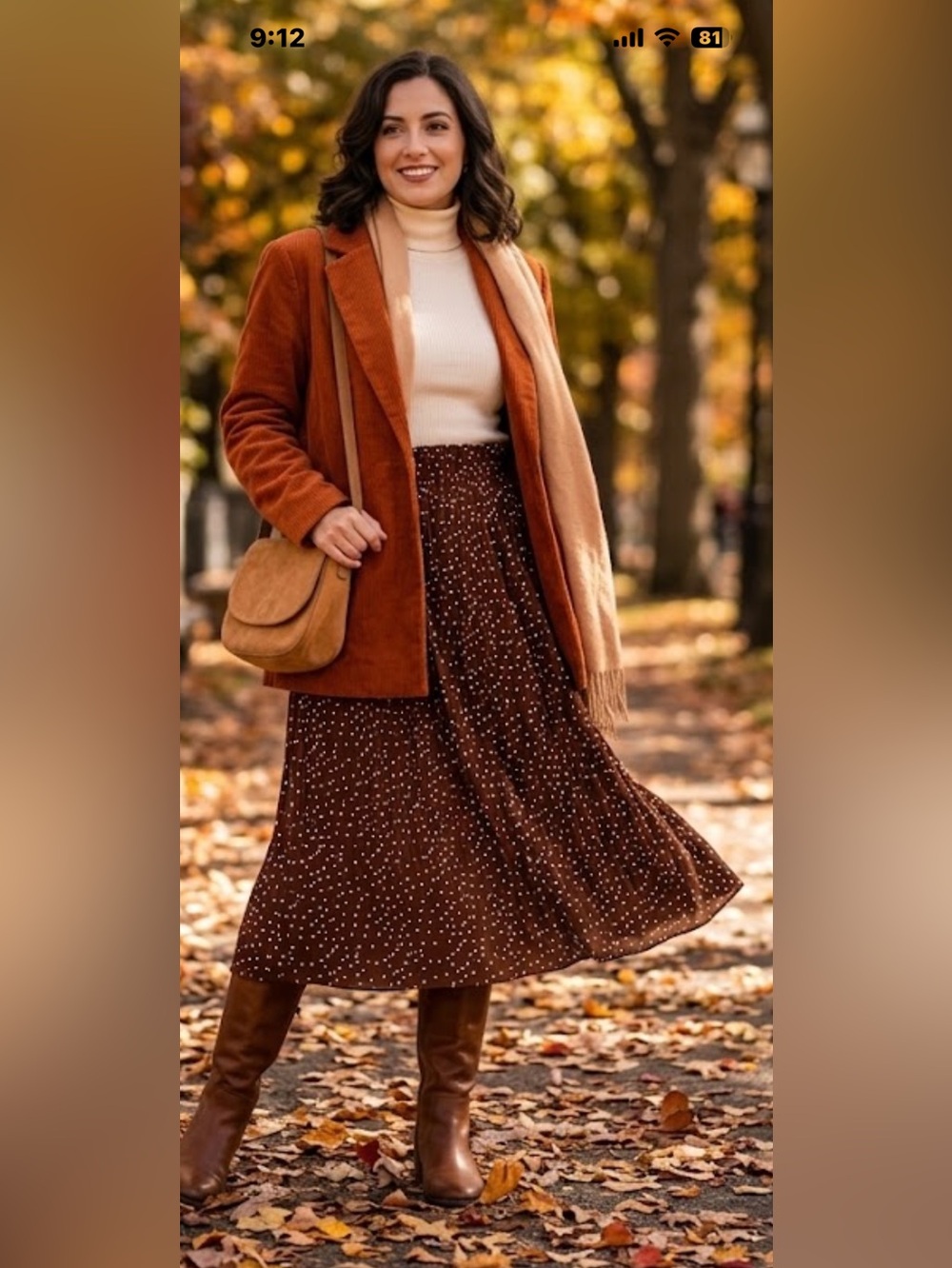 Exlura Brown Polka Dot Pleated Midi Skirt Size M